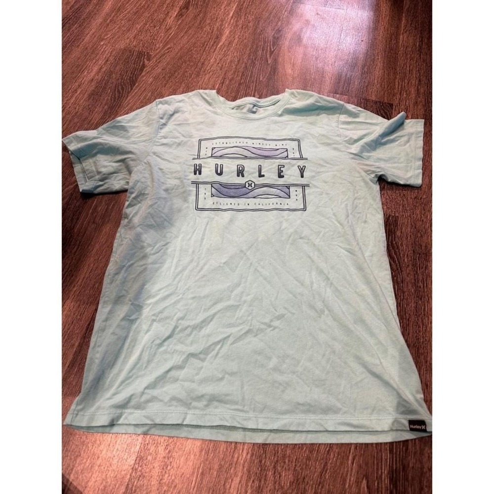 Hurley Mens T Shirt Short Sleeve Graphic Print Light Blue Cotton Casual Size L